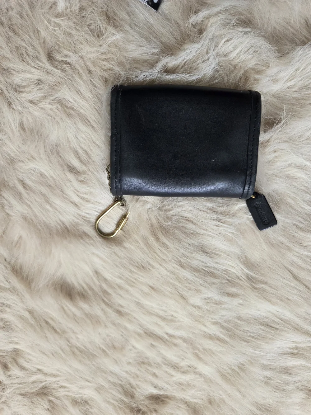 Vintage Coach Black Leather Key Wallet with Gold Chain
